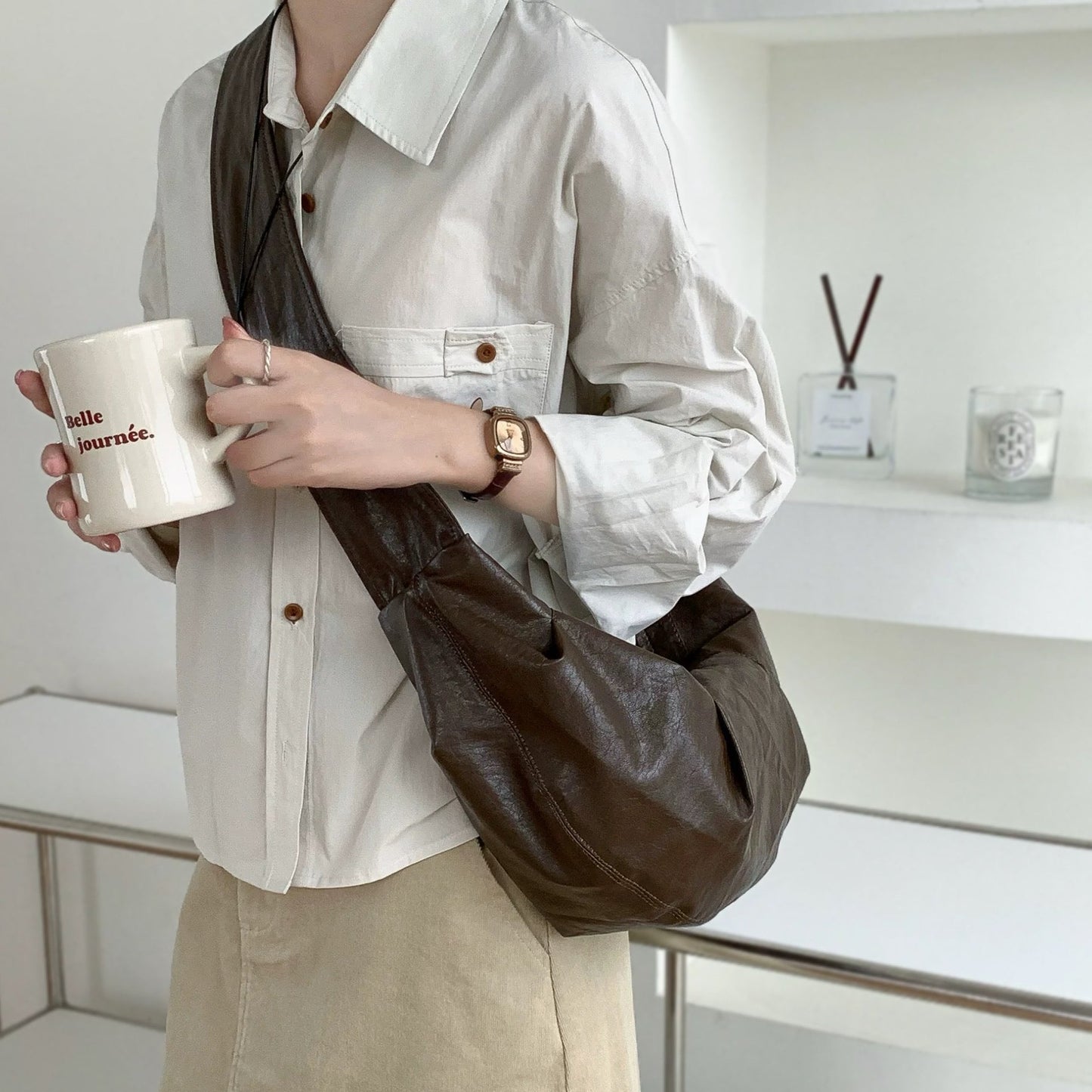 Borsa per croissant in pelle cerata