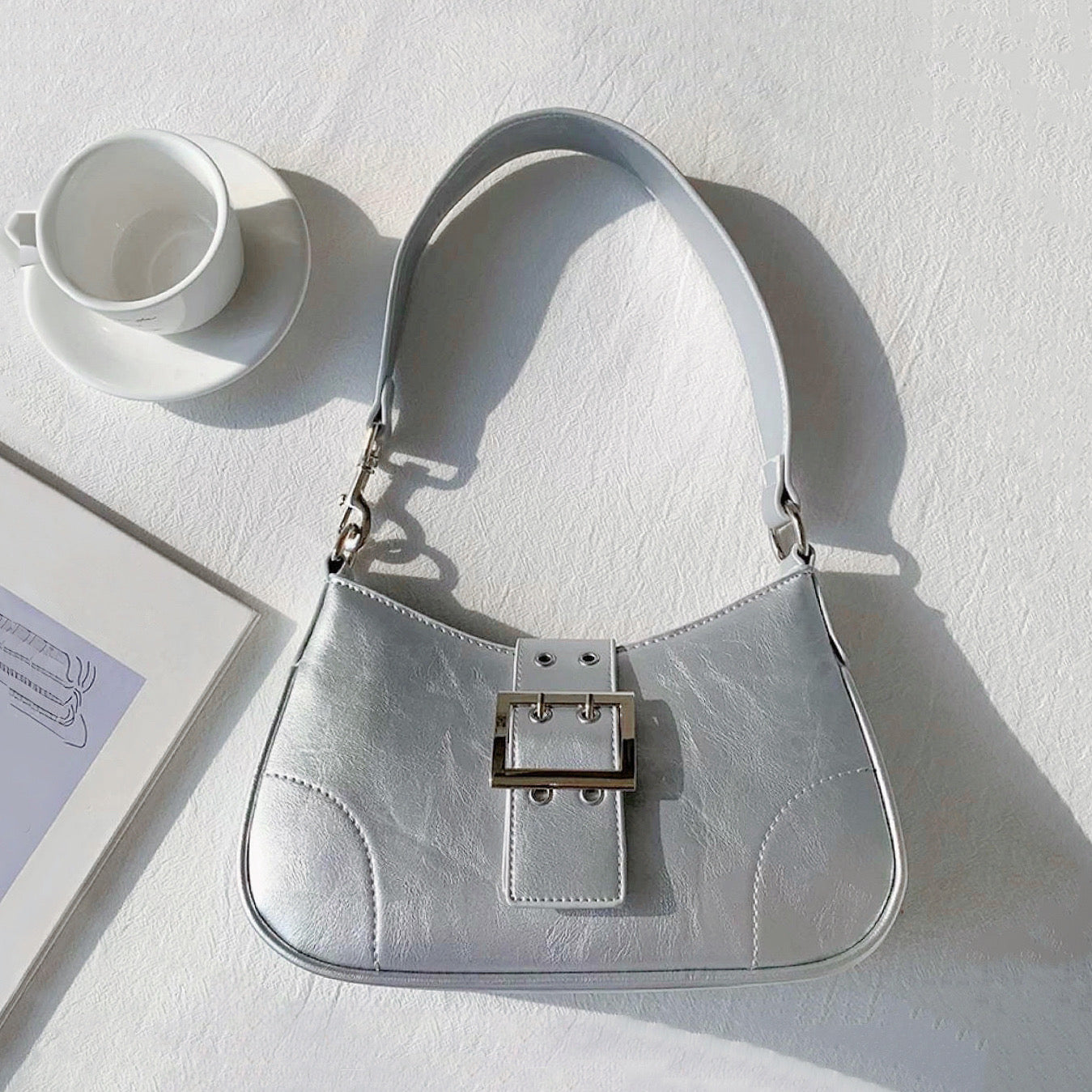 Leather Hobo Shoulder Bag With Buckle