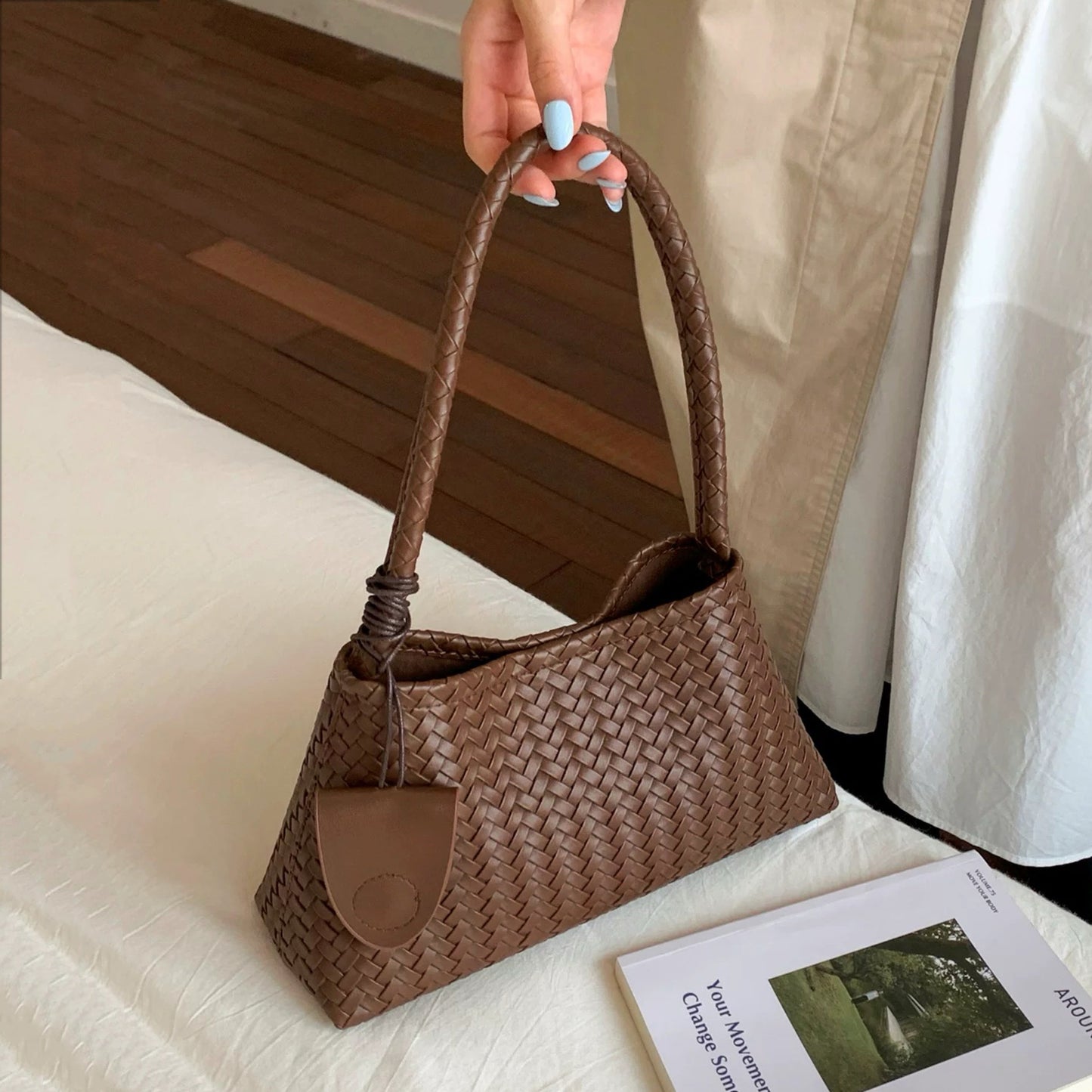 Woven Leather Bag With Glasses Holder