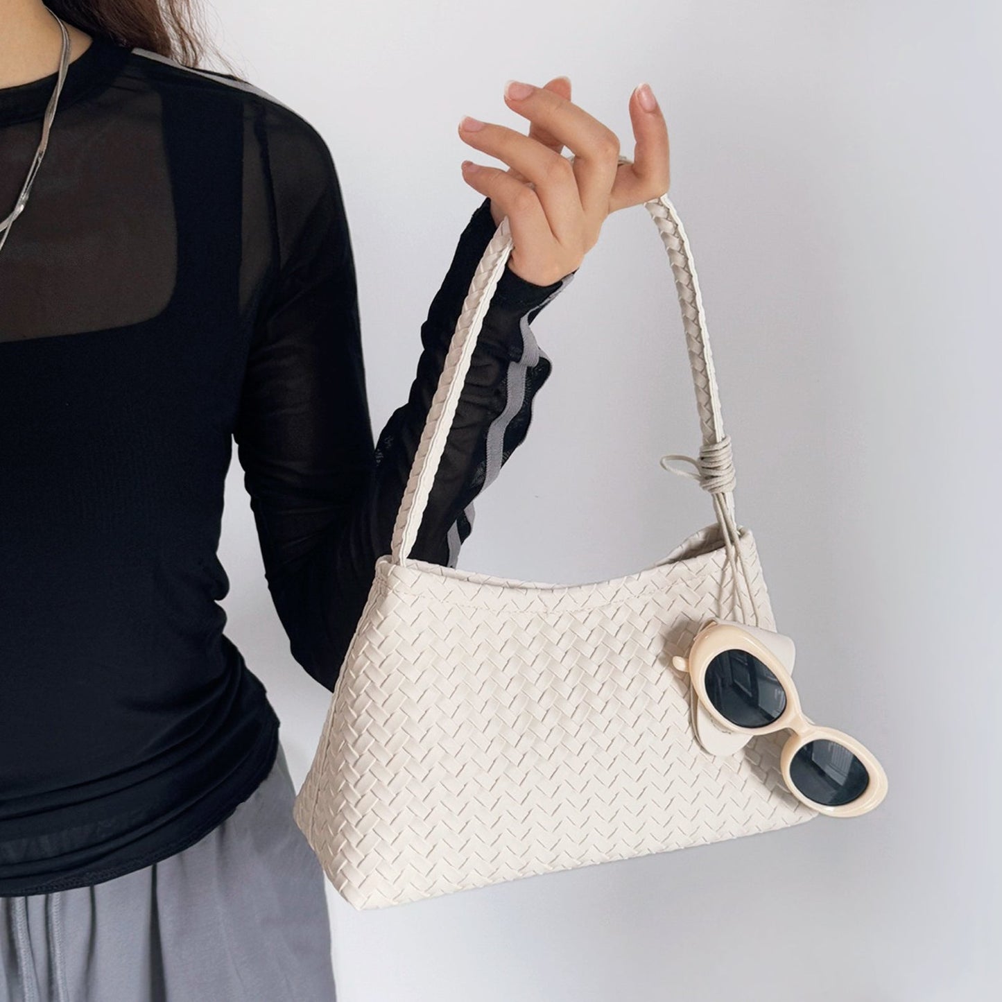 Woven Leather Bag With Glasses Holder