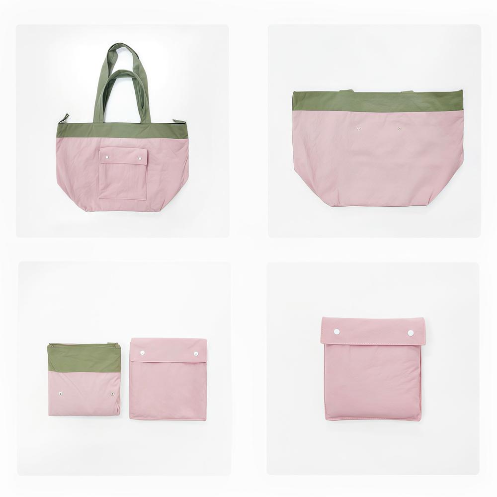 Visual guide showing the tote bag expanded vs folded.