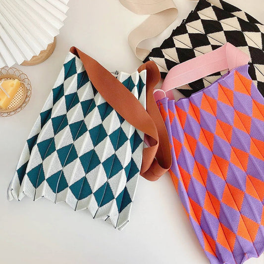 Borsa tote pieghevole in maglia Argyle