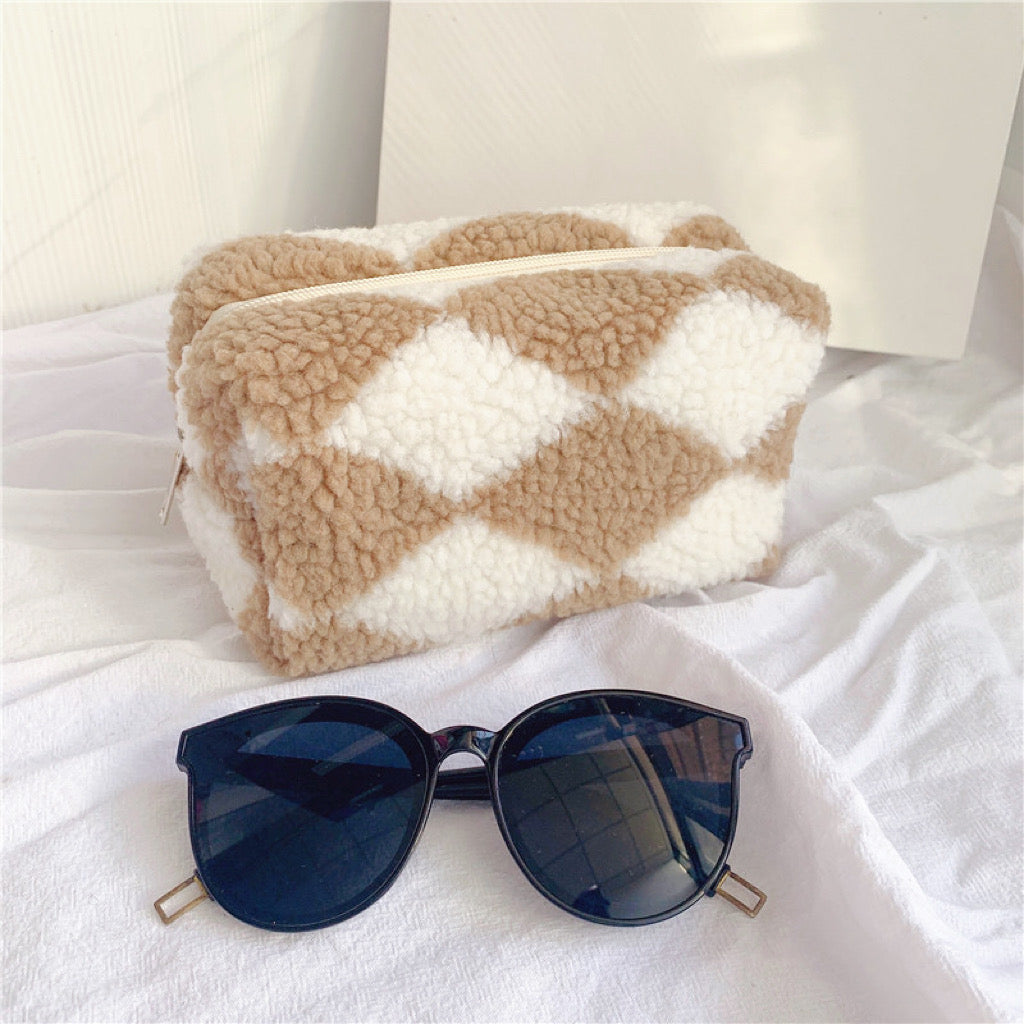 Borsa per il trucco Sherpa Teddy in cammello