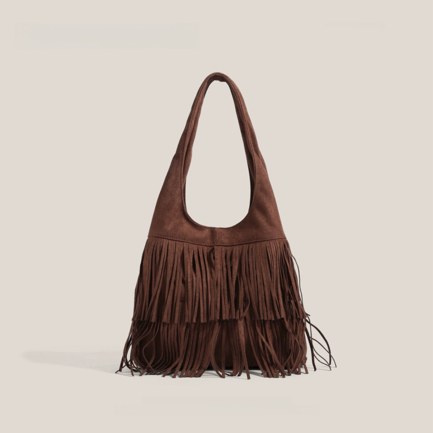 Borsa hobo in pelle scamosciata con frange
