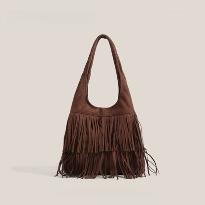 Borsa hobo in pelle scamosciata con frange