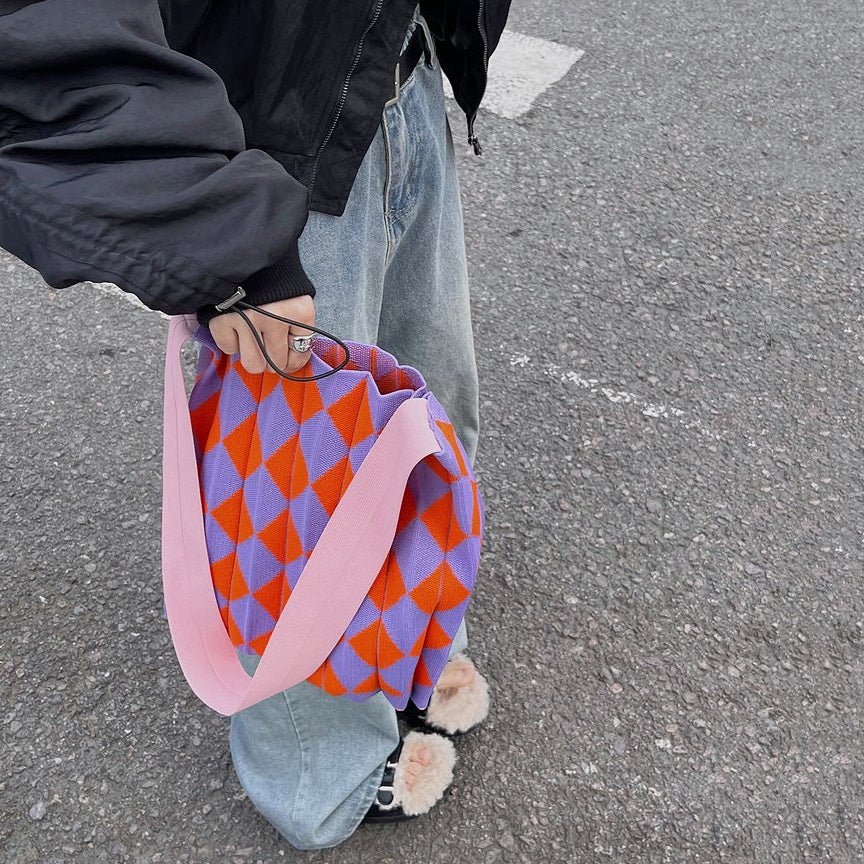 Borsa tote pieghevole in maglia Argyle