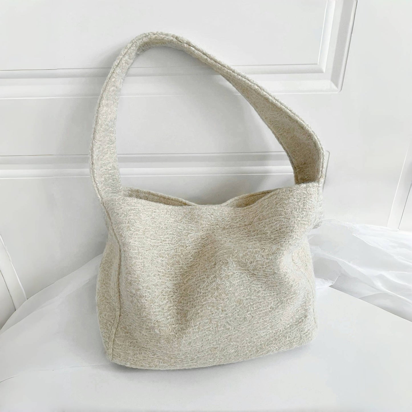 Borsa tote accogliente in lana