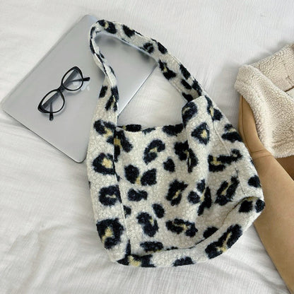 Borsa tote in tweed con stampa leopardata