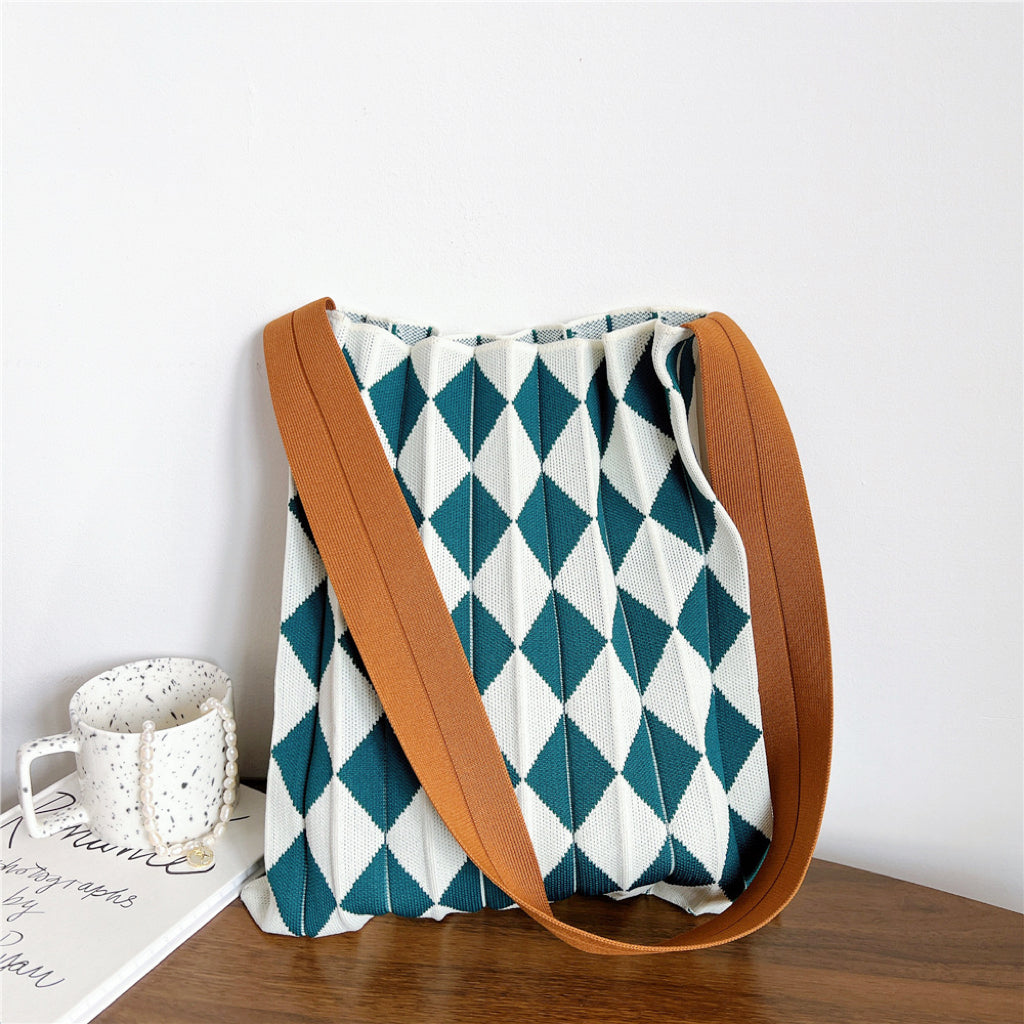 Borsa tote pieghevole in maglia Argyle