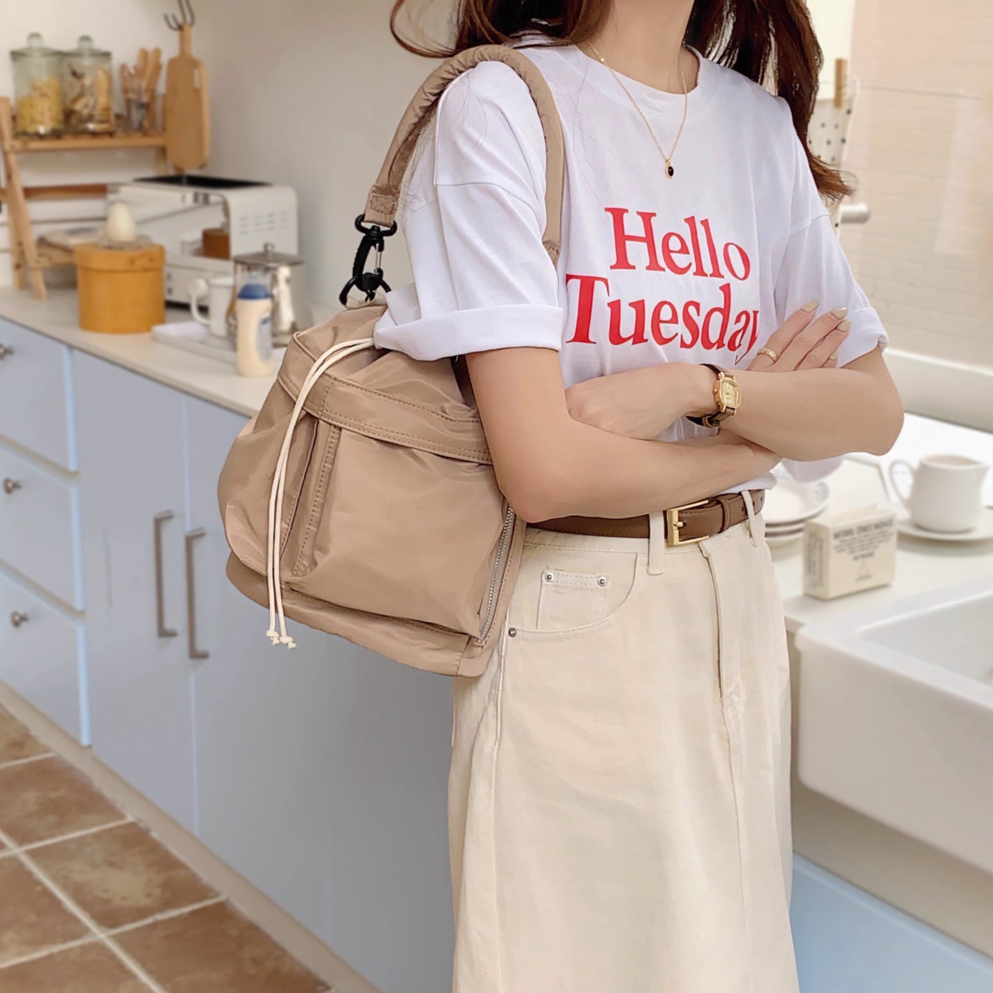 Borsa a secchiello con coulisse in nylon