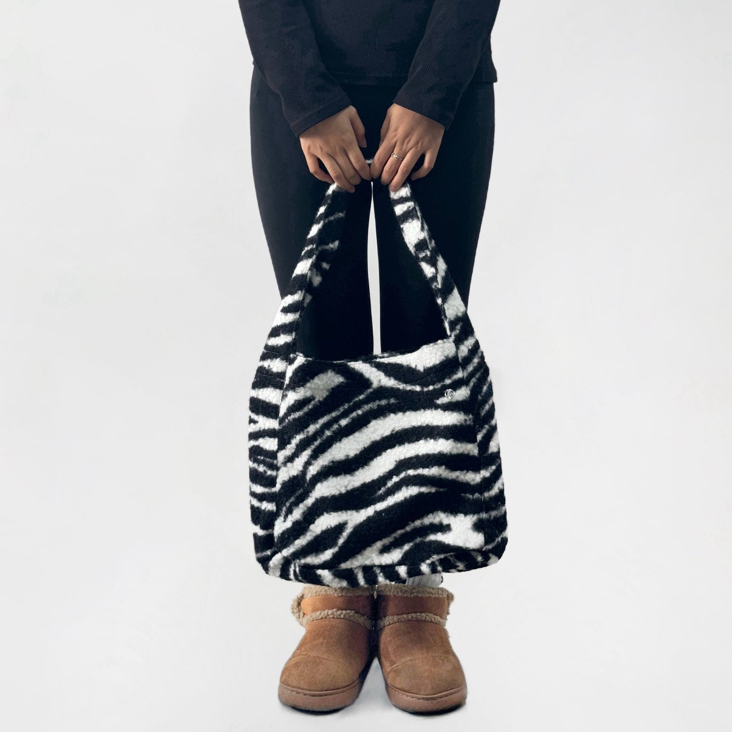 Borsa tote in tweed con stampa zebra
