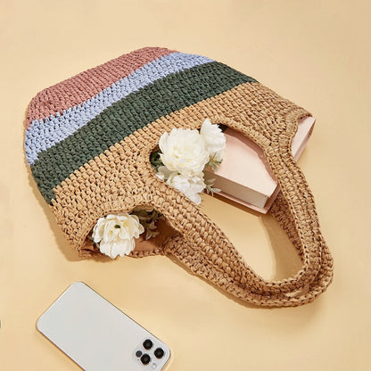Borsa di paglia in rattan a strisce