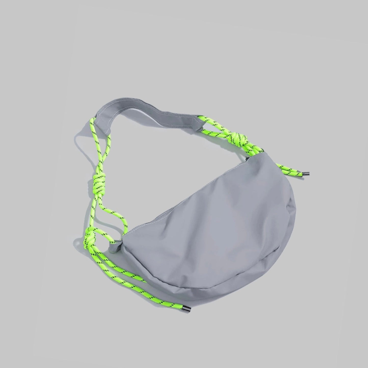 Knotted Nylon Crescent Sling Bag In Grey