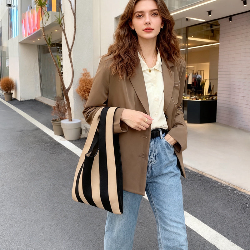 Stripe Woven Tote Bag