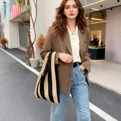 Stripe Woven Tote Bag