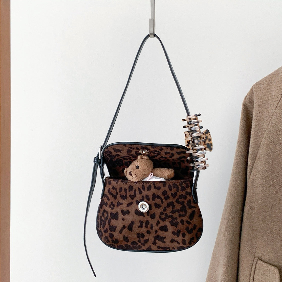 Mini Leopard Suede Saddle Bag
