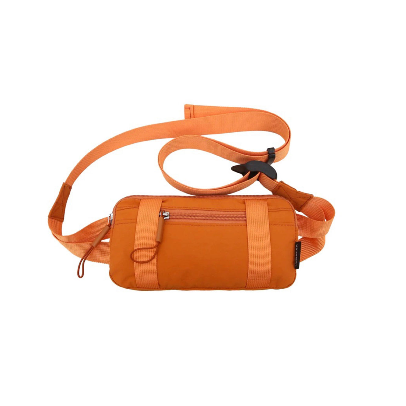 Orange water-resistant mini belt bag with adjustable webbing strap.