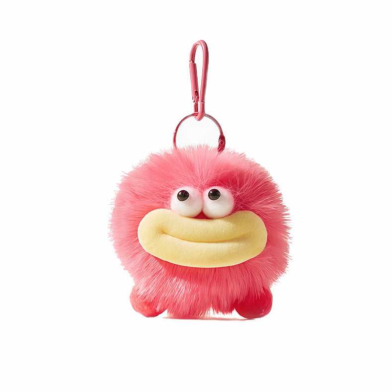 Pink version of big mouth coal bag charm, cute plush monster keychain for bags.