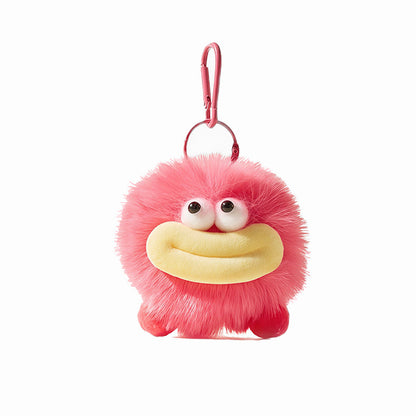 Pink version of big mouth coal bag charm, cute plush monster keychain for bags.