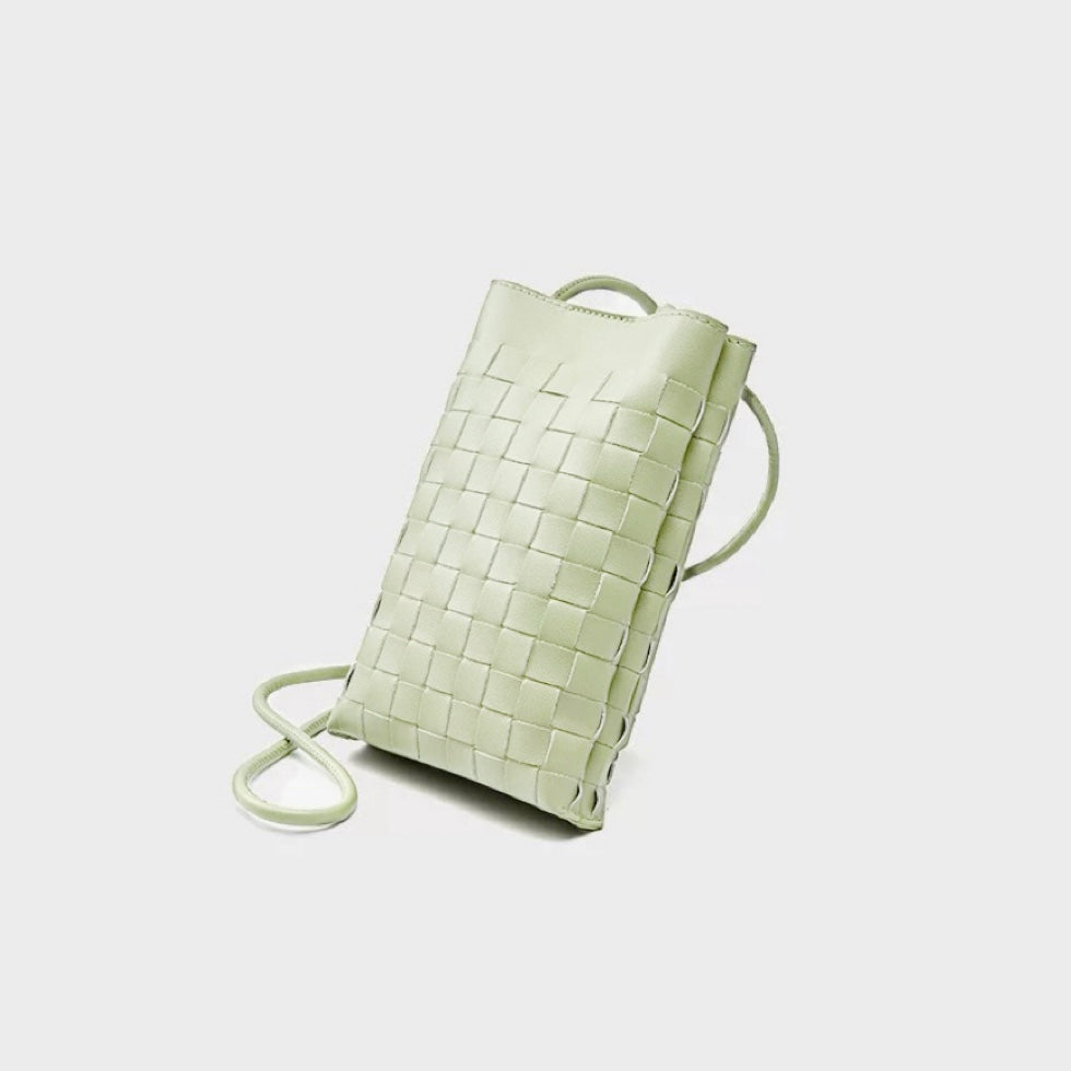 Front view of Braid Elegance Crossbody Bag in green, ideal for errands and gifting.