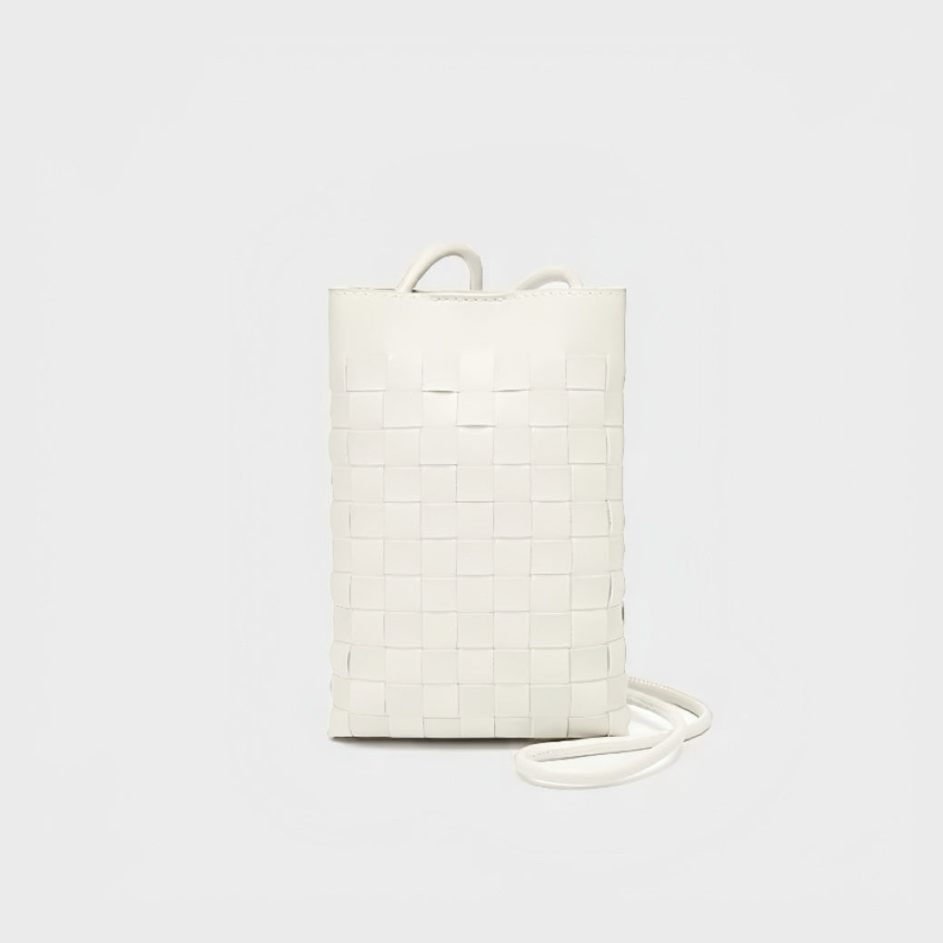 Close-up of Braid Elegance Crossbody Bag in white, easy for commuting and weekends.