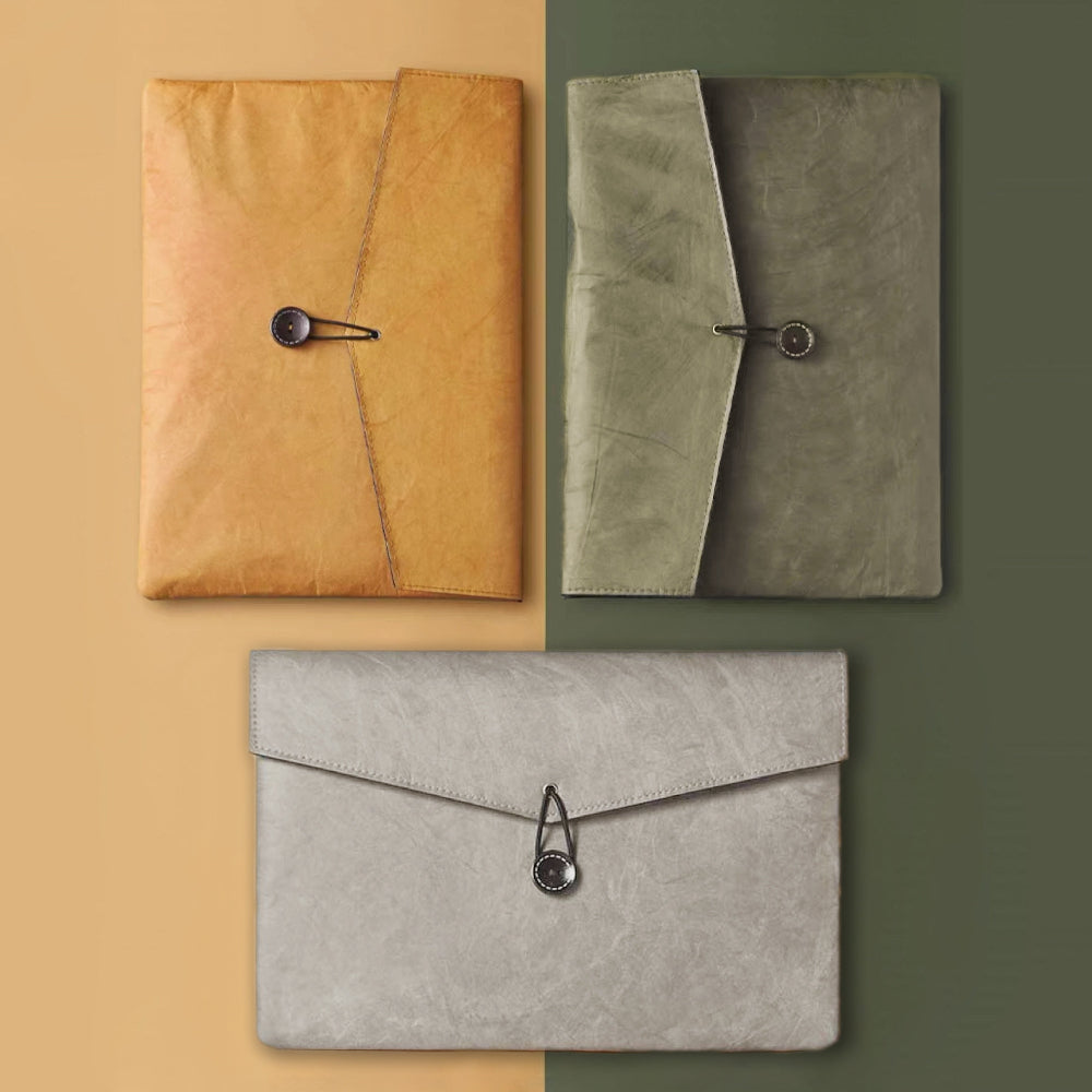 Three colors of Buttoned Envelope Laptop Sleeve shown together, , great for everyday carry and travel.