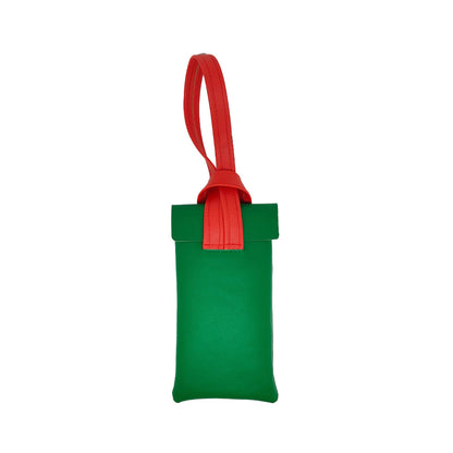 Green and red glasses case, festive pop of color suited for holiday gifting and bold fashion statements.