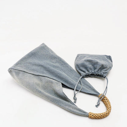Front view of light blue Denim Shoulder Bag With Inner Pouc, great for everyday carry and travel.