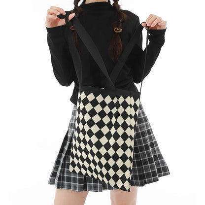 Model carrying a black Diamond Knitted Tote Bag, ideal for city walks and gifting.