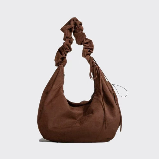 Ruched Strap Suede Hobo Bag