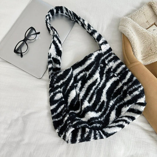 Borsa tote in tweed con stampa zebra