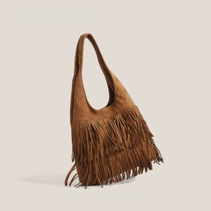 Borsa hobo in pelle scamosciata con frange