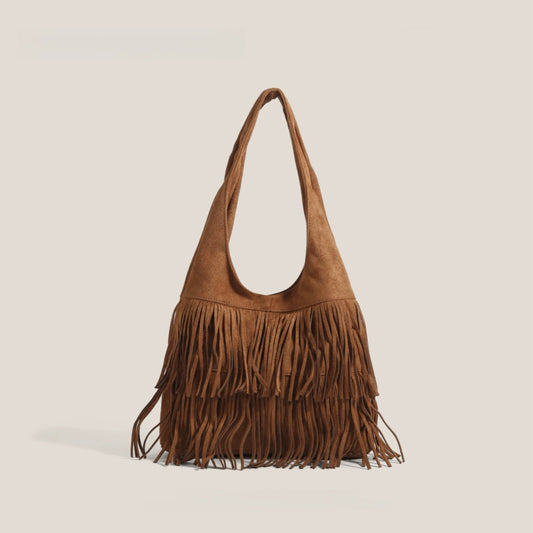 Borsa hobo in pelle scamosciata con frange