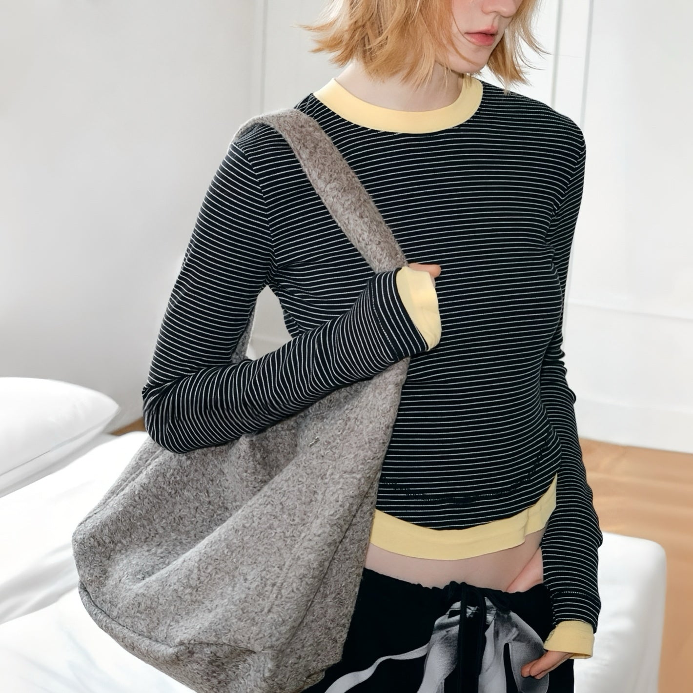 Borsa tote accogliente in lana