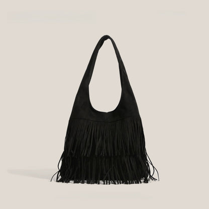 Borsa hobo in pelle scamosciata con frange