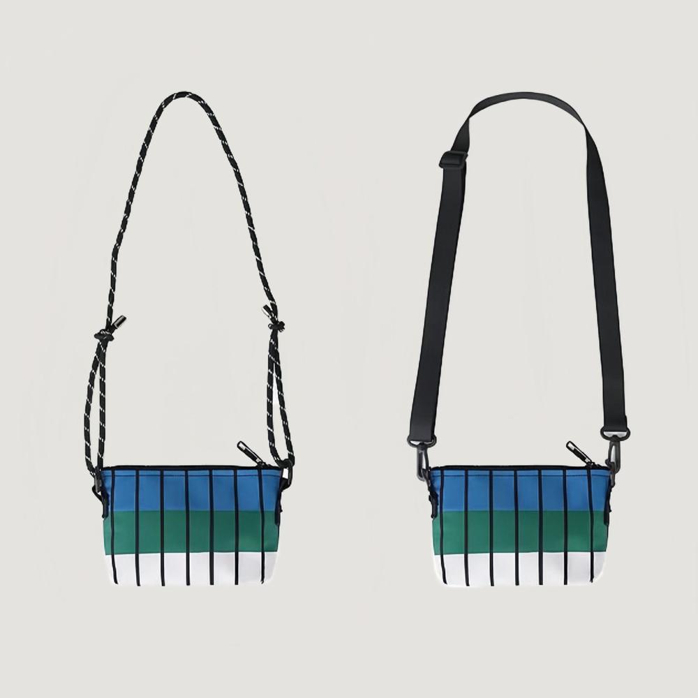 Comparison of FREEIN crossbody bag with two interchangeable straps: one thin rope and one wide nylon strap.