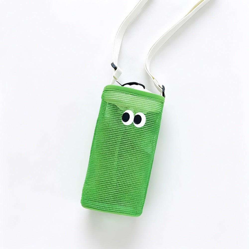 Folded view of Googly Eyes Hollow Water Bottle Bag in green, easy for commuting and weekends.