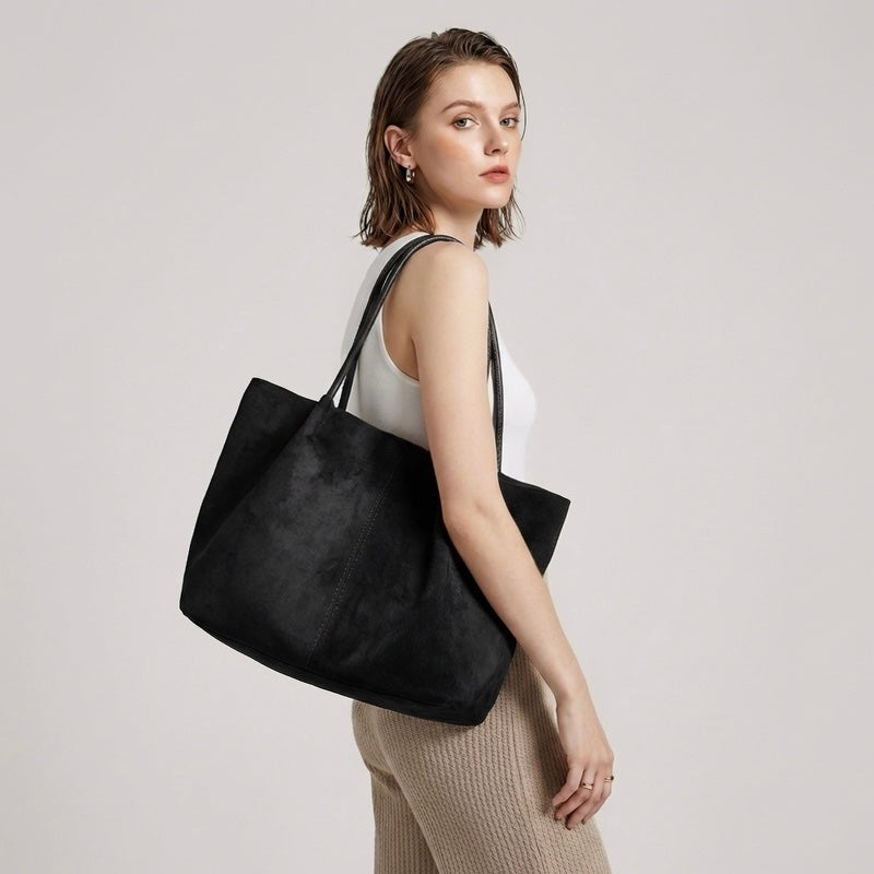 black vegan suede traveller tote bag Taya in Italian Leather Backed oliveve the Mae bag keeps your travel essentials organized and accessible Suede Tote Bags for Women