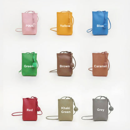 Grid view showing nine available colors including pink, yellow, blue, green, brown, caramel, red, khaki green and grey.