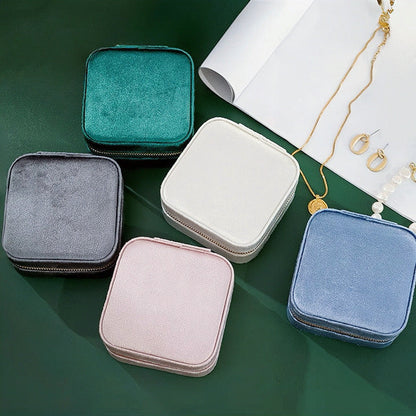 Front view of  5 colors of Portable Velvet Jewelry Case storage organizer.