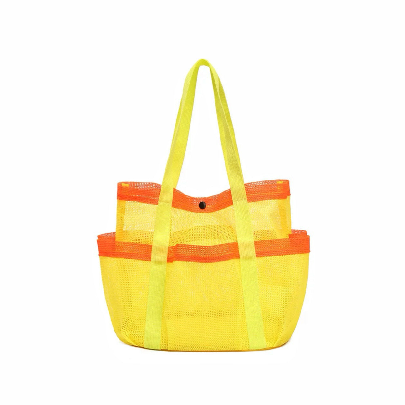 Close-up of Quick Drying Mesh Beach Bag in yellow, easy for commuting and weekends.