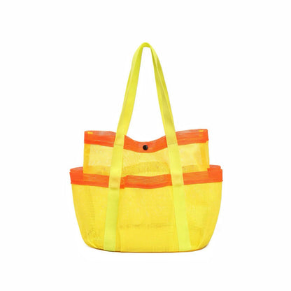 Close-up of Quick Drying Mesh Beach Bag in yellow, easy for commuting and weekends.