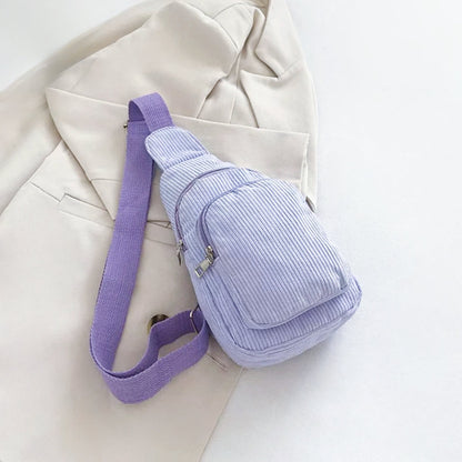 Folded view of purple Simple Corduroy Sling Bag, great for everyday carry and travel.