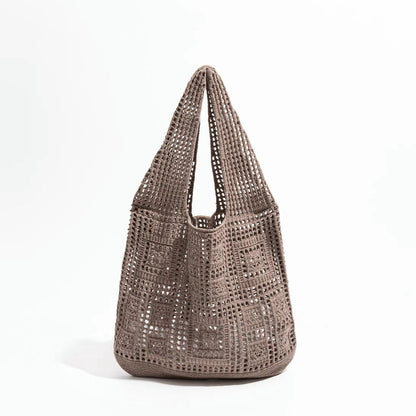 Folded view of Square Pattern Crochet Bag in brown, easy for commuting and weekends.