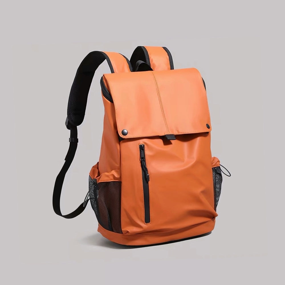 Front display of the burnt orange water-resistant laptop backpack.